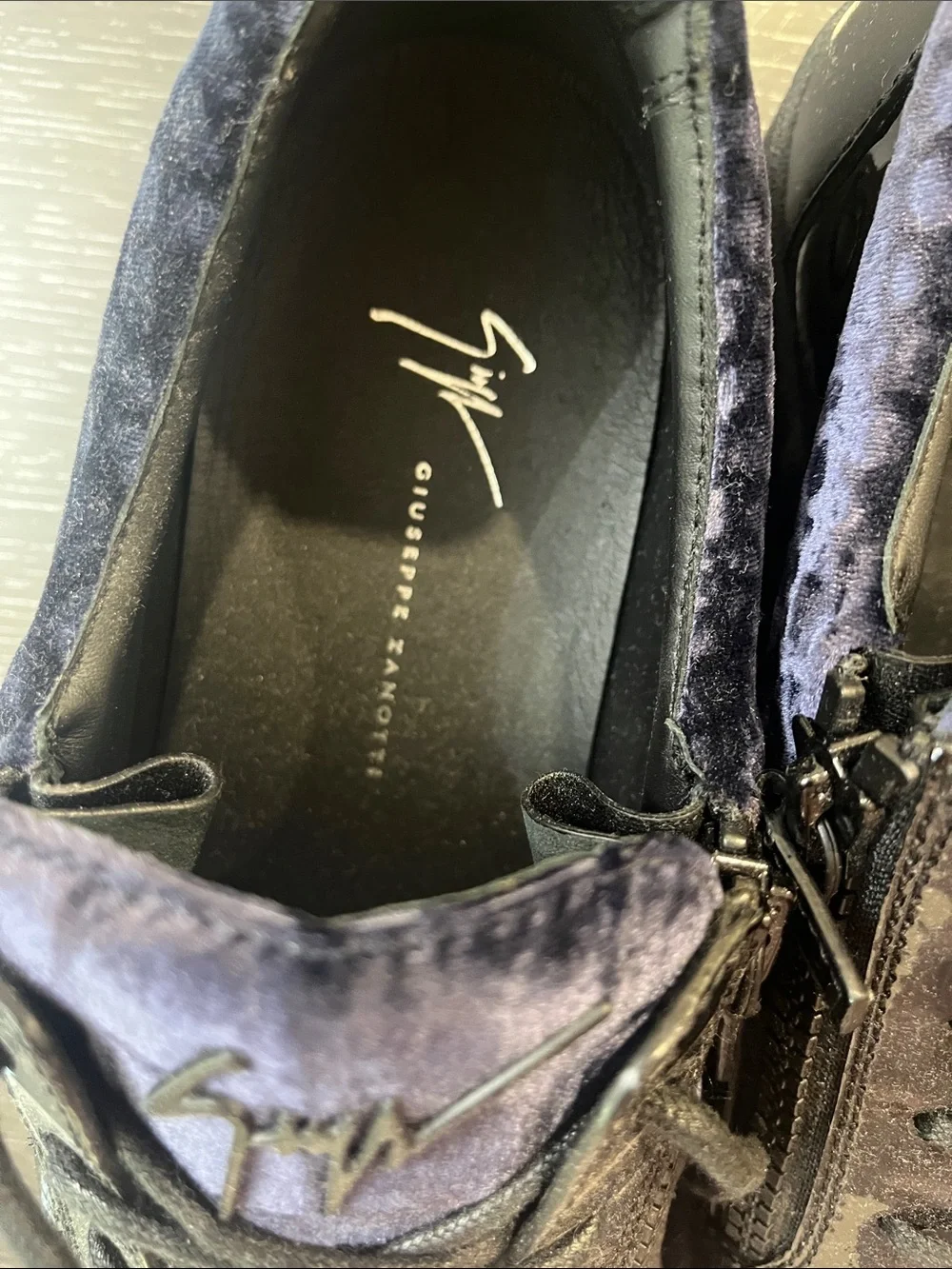 Giuseppe Zanotti Men's Velvet Lace-Up Sneakers in Purple and Black